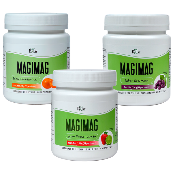 Kit 3 botes de MagiMag 3 diferentes sabores(Fresa-Limón, Mandarina, Uva)