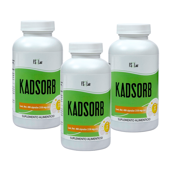3 Botes de Potasio (Kadsorb) con 99mg de potasio por cápsula
