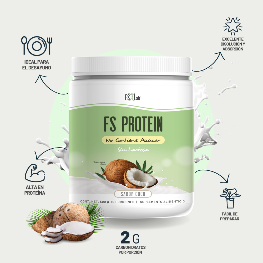 Proteína de Aislado de Suero de Leche-Whey FS-Protein Sin Azúcar Coco 500g