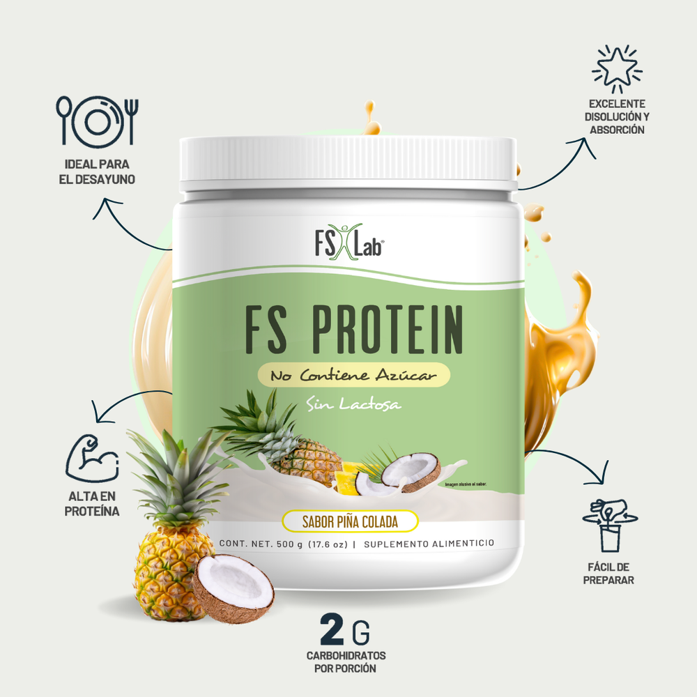 Proteína de Aislado de Suero de Leche-Whey Protein-FS- Protein Sin Azúcar Piña Colada 500g