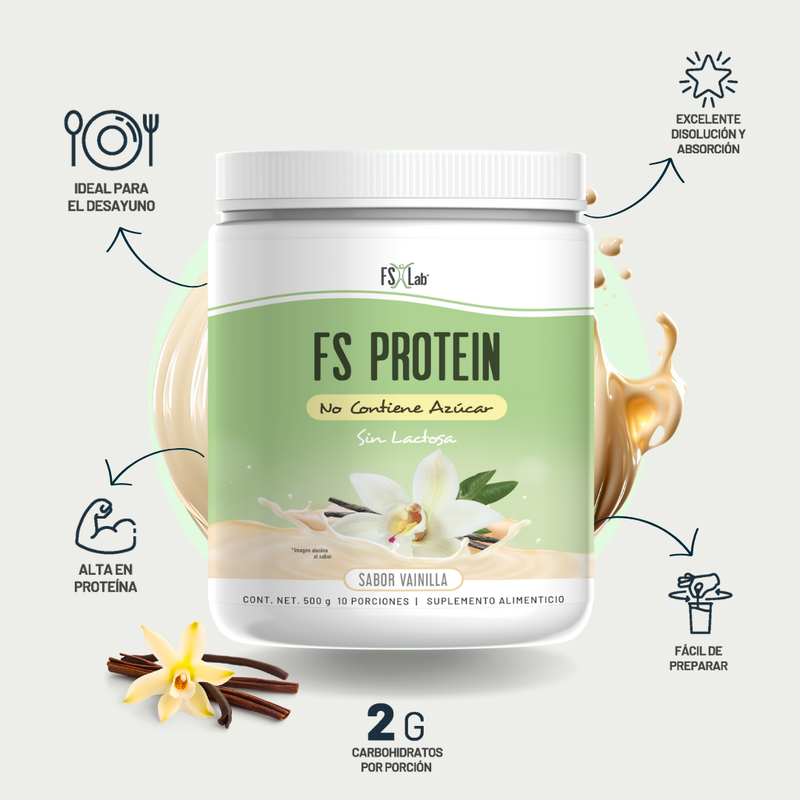 Proteína de Aislado de Suero de Leche Whey Protein FS-Protein Sin Azúcar Vainilla 500g