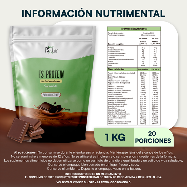 Bolsa Proteína de Aislado de Suero de Leche-Whey FS-Protein Sin Azúcar 1 kilo chocolate