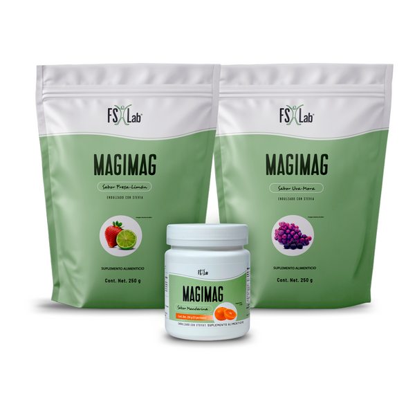 Kit 3 botes de MagiMag 3 diferentes sabores(Fresa-Limón, Mandarina, Uva)