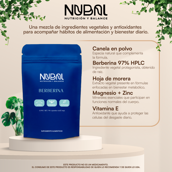 Berberina 97% HPLC NUBAL | Suplemento Alimenticio 90 Cápsulas
