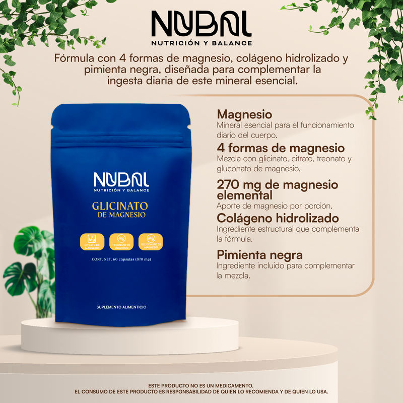 Glicinato de Magnesio NUBAL | 270 mg Magnesio Elemental, 60 Cápsulas