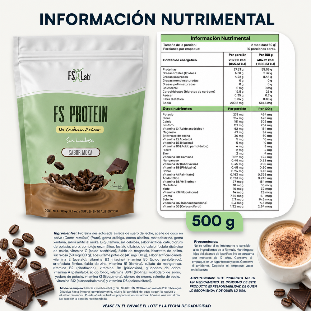 Proteína de Aislado de Suero de Leche-Whey Protein-Meta-B Protein Sin Azúcar Moka 500g