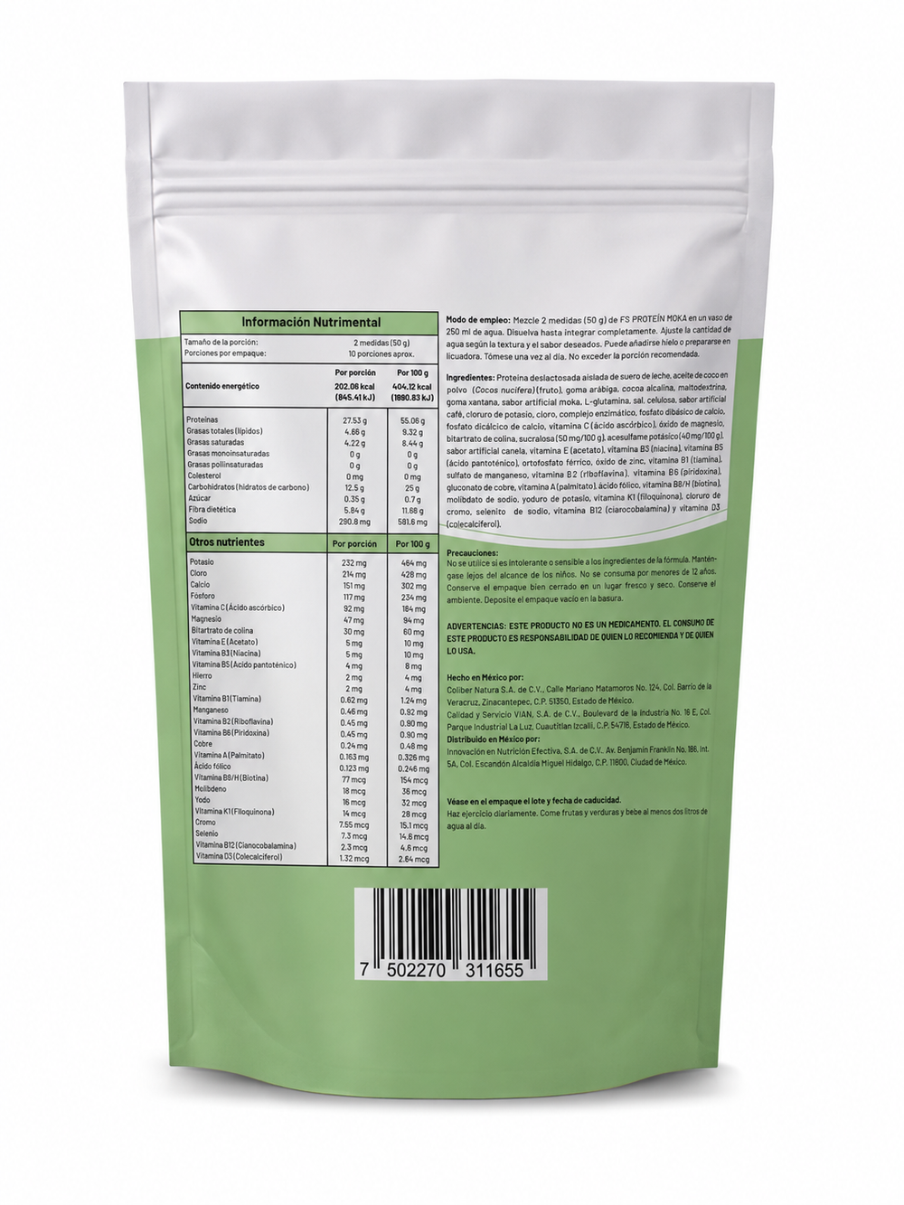 Proteína de Aislado de Suero de Leche-Whey Protein-Meta-B Protein Sin Azúcar Moka 500g