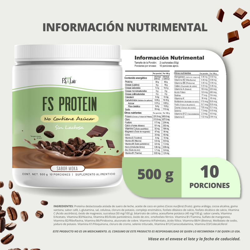 Proteína de Aislado de Suero de Leche-Whey Protein-Meta-B Protein Sin Azúcar Moka 500g