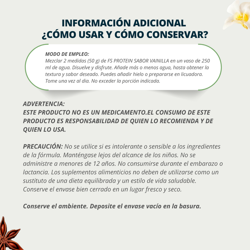 Proteína de Aislado de Suero de Leche Whey Protein FS-Protein Sin Azúcar Vainilla 500g