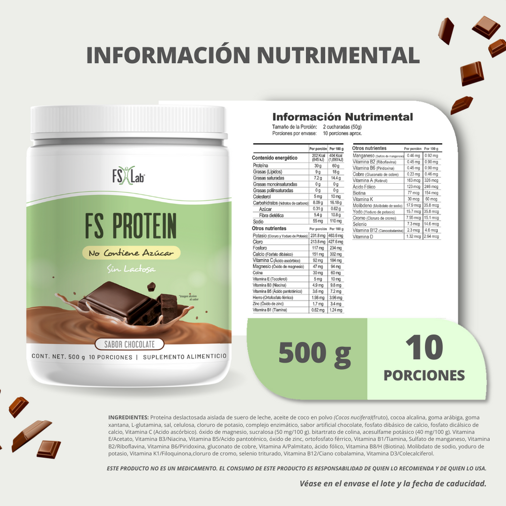 Proteína de Aislado de Suero de Leche-Whey FS-Protein Sin Azúcar Chocolate