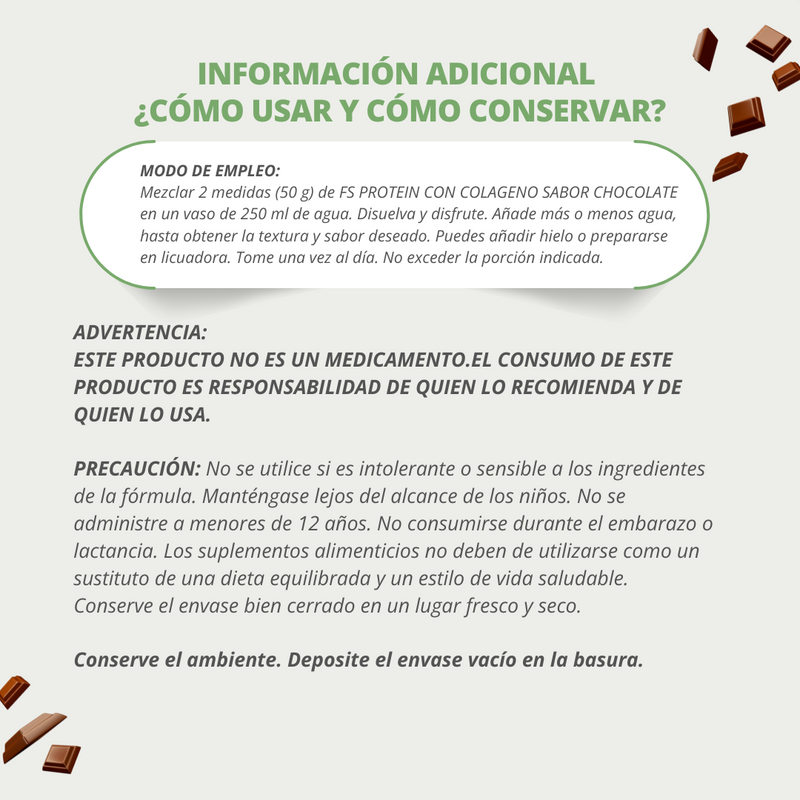 KIT 3 PROTEÍNAS DE AISLADO DE SUERO DE LECHE-WHEY FS-PROTEIN CON COLÁGENO  SIN AZÚCAR SABOR CHOCOLATE 500 g