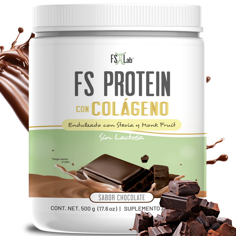 Proteína de Aislado de Suero de Leche-Whey FS-Protein con colágeno sin Azúcar Chocolate 500g