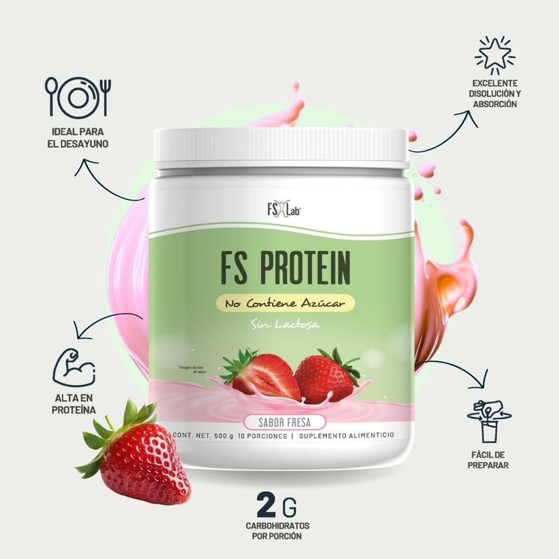 Proteína de Aislado de Suero de Leche-Whey FS-Protein Sin Azúcar Fresa 500g