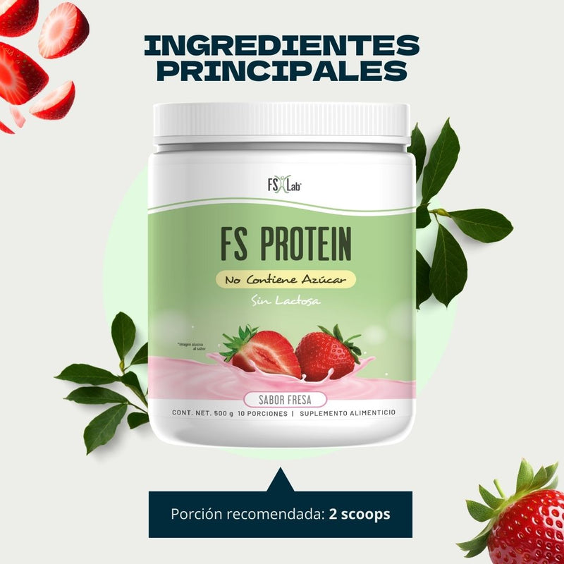 Proteína de Aislado de Suero de Leche-Whey FS-Protein Sin Azúcar Fresa 500g