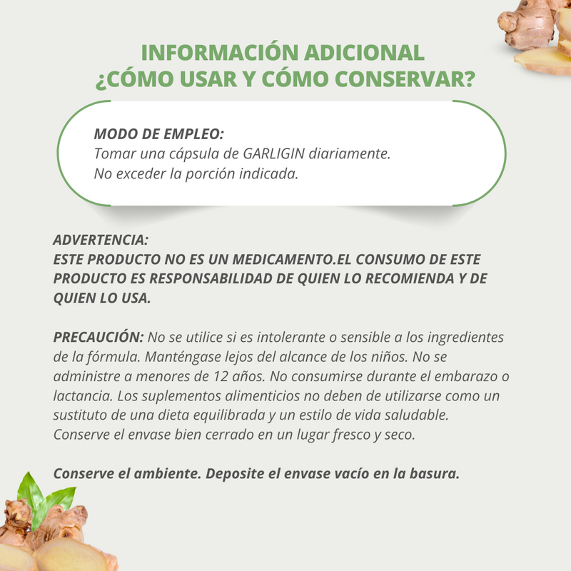 Ajo Deodorizado y Polvo de Jengibre en Cápsula Garligin