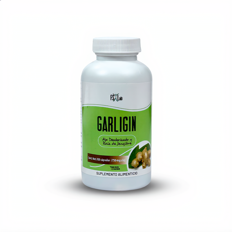 Ajo Deodorizado y Polvo de Jengibre en Cápsula Garligin