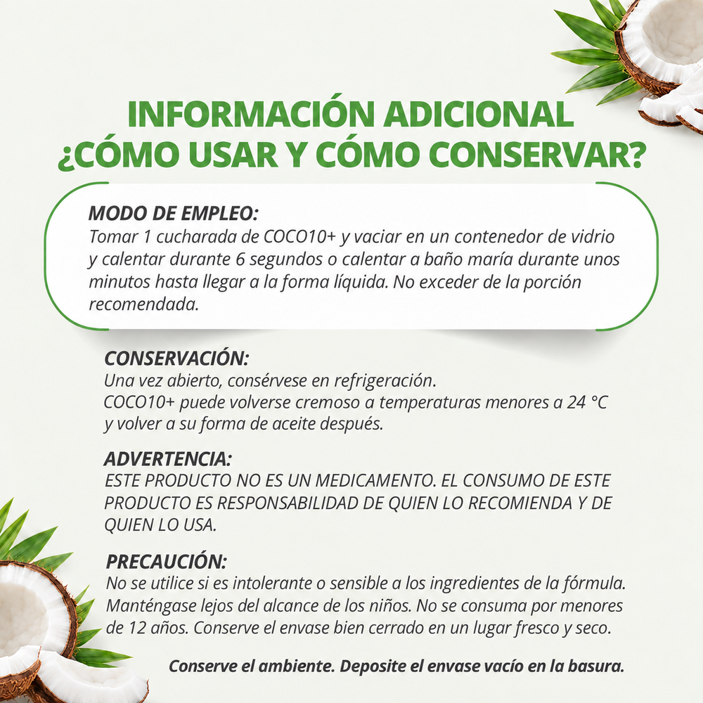 Aceite de Coco 10+ (con la Coenzima Japonesa Q10)