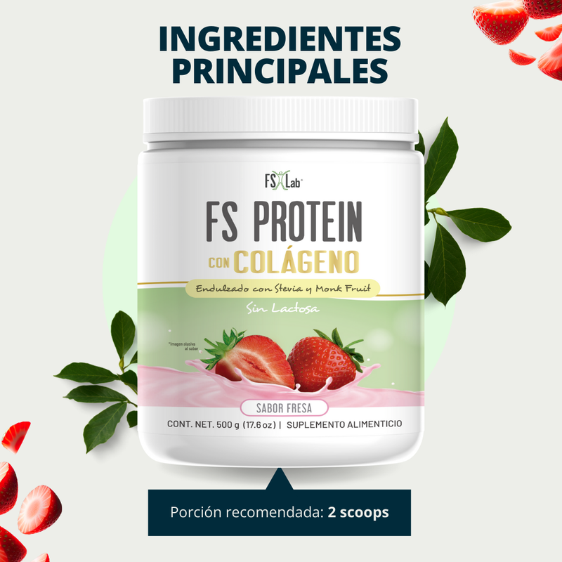 PROTEÍNA DE AISLADO DE SUERO DE LECHE-WHEY FS-PROTEIN CON COLÁGENO SIN AZÚCAR FRESA