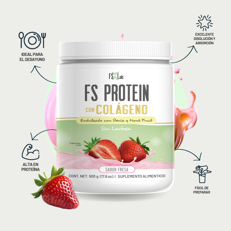 PROTEÍNA DE AISLADO DE SUERO DE LECHE-WHEY FS-PROTEIN CON COLÁGENO SIN AZÚCAR FRESA