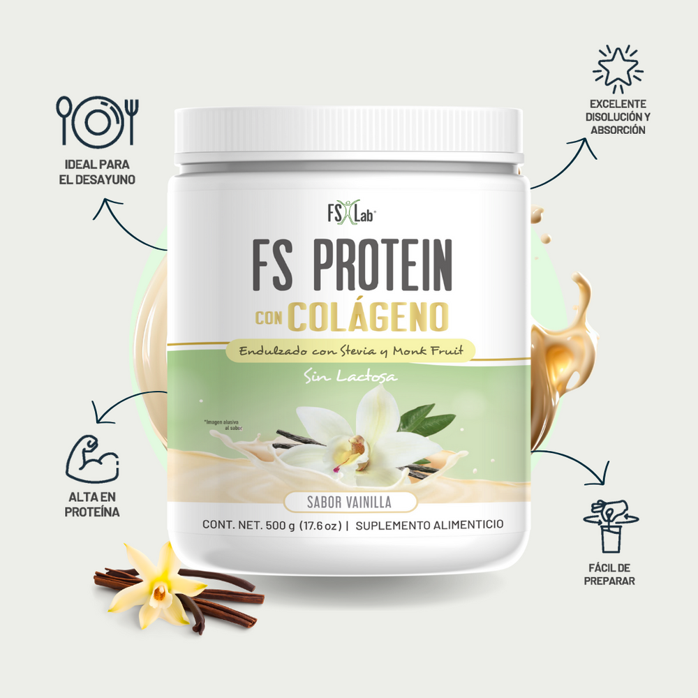 PROTEÍNA DE AISLADO DE SUERO DE LECHE-WHEY FS-PROTEIN CON COLÁGENO SIN AZÚCAR VAINILLA 500g