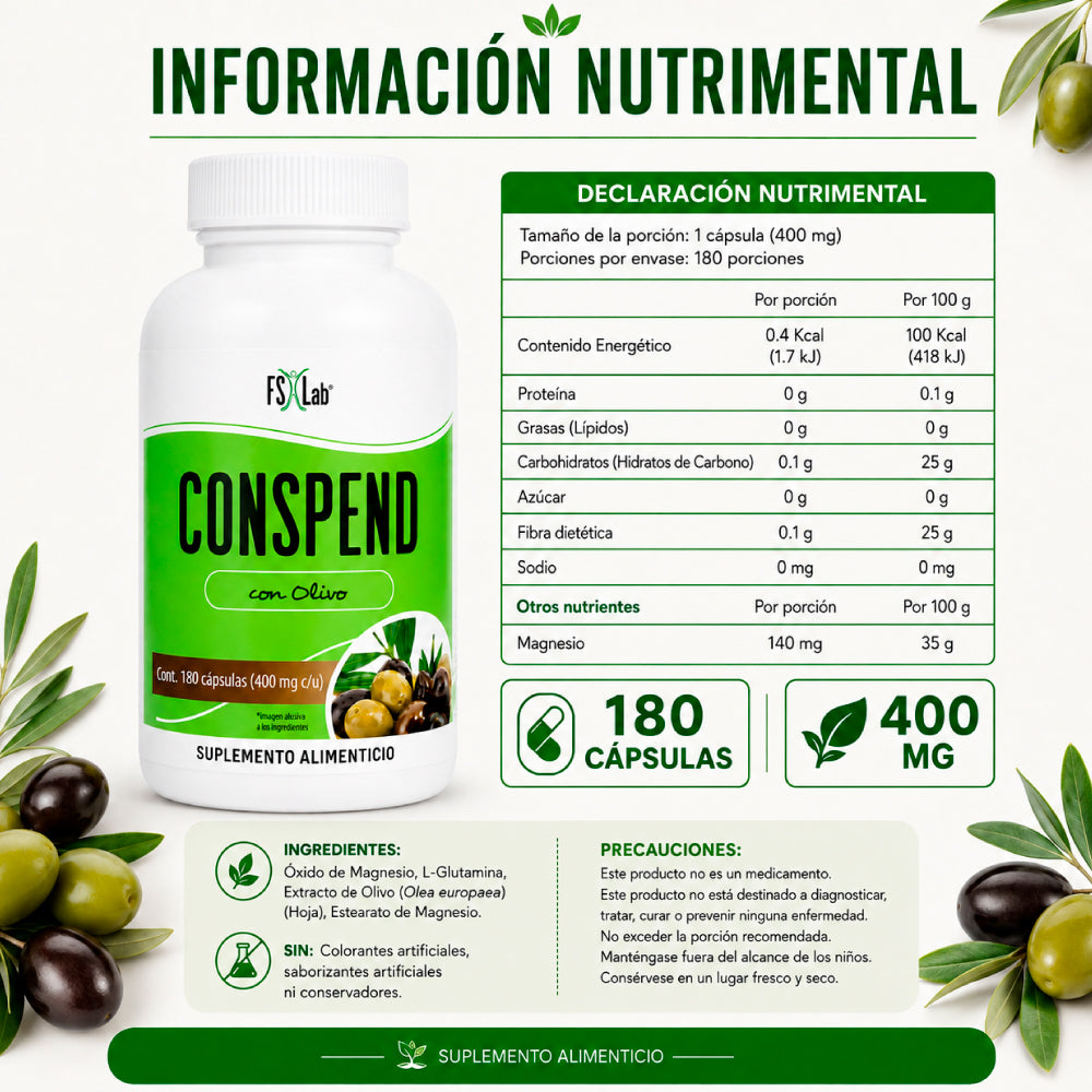 Conspend- incluye Magnesio, extracto de olivo y glutamina