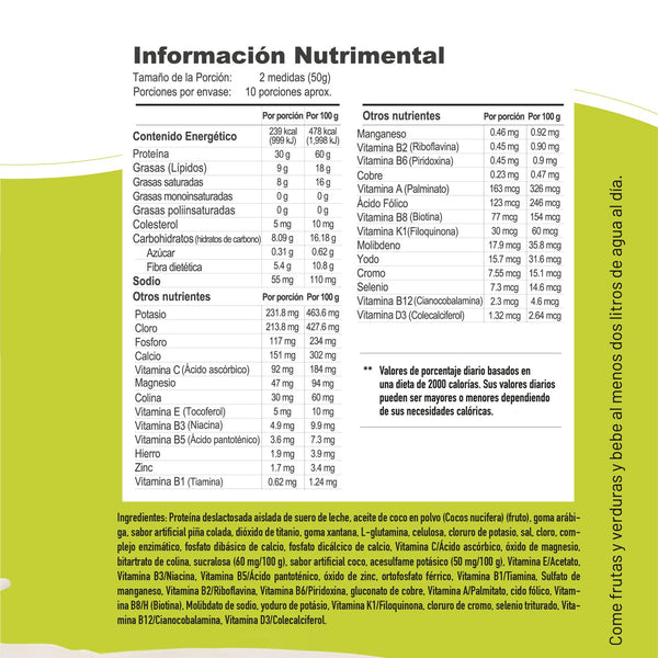 Proteína de Aislado de Suero de Leche-Whey Protein-FS- Protein Sin Azúcar Piña Colada