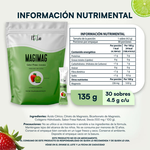 Magimag en sobres Citrato de Magnesio sabor Fresa - Limón para tomar en sobres